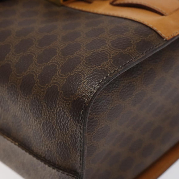 CELINE Macadam Canvas Vanity Bag PVC Leather Brown Gold Auth 123102