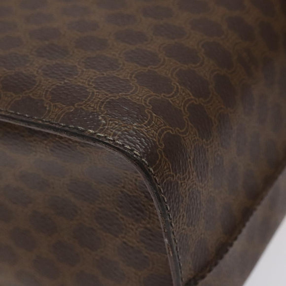 CELINE Macadam Canvas Vanity Bag PVC Leather Brown Gold Auth 123102