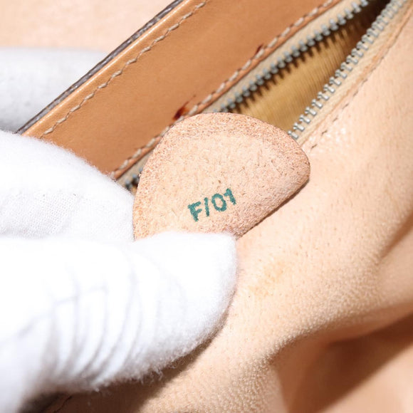 CELINE Macadam Canvas Vanity Bag PVC Leather Brown Gold Auth 123102