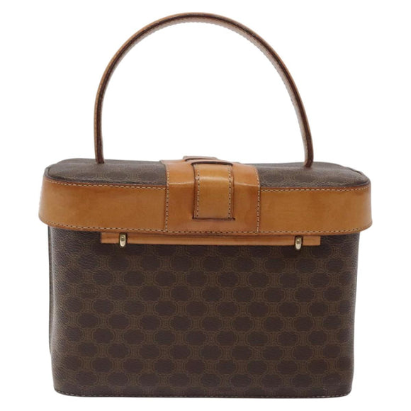 CELINE Macadam Canvas Vanity Bag PVC Leather Brown Gold Auth 123102