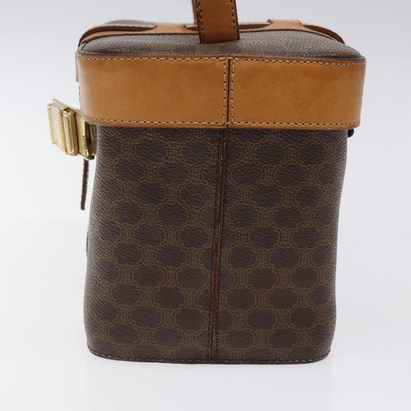 CELINE Macadam Canvas Vanity Bag PVC Leather Brown Gold Auth 123102