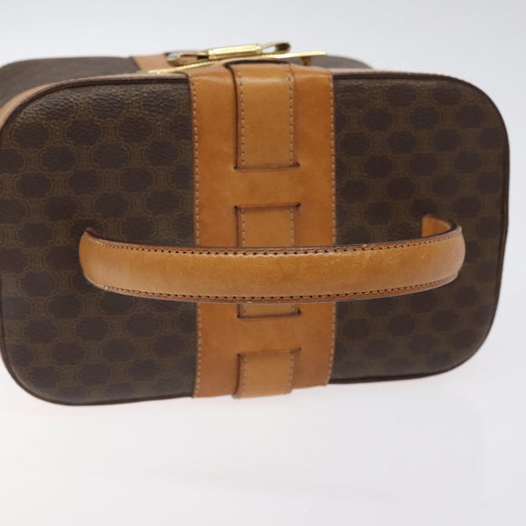 CELINE Macadam Canvas Vanity Bag PVC Leather Brown Gold Auth 123102