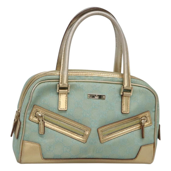 GUCCI GG Canvas Hand Bag Light Blue Gold 000 0352 Auth 123105