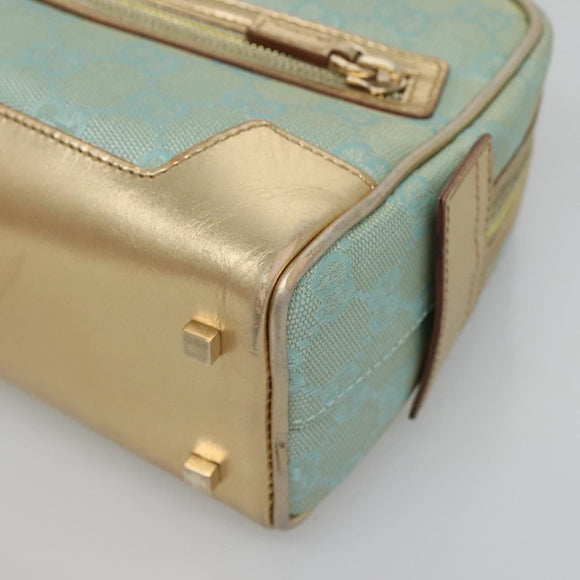 GUCCI GG Canvas Hand Bag Light Blue Gold 000 0352 Auth 123105