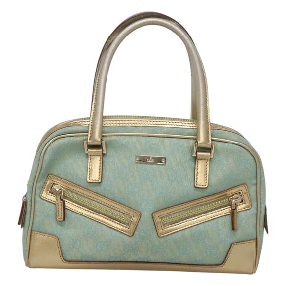 GUCCI GG Canvas Hand Bag Light Blue Gold 000 0352 Auth 123105