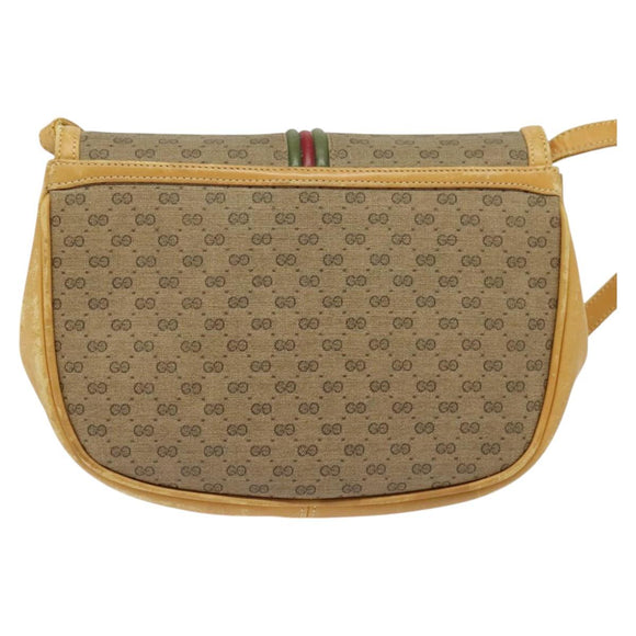 GUCCI Micro GG Supreme Web Sherry Line Shoulder Bag PVC Beige Gold Auth 123106