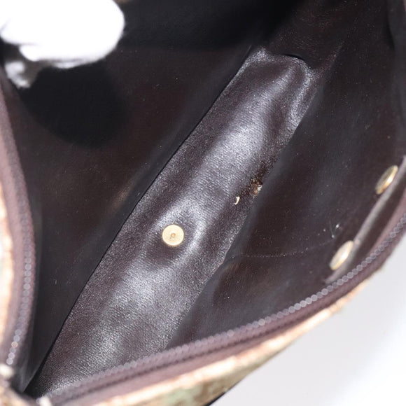 Christian Dior Trotter Canvas Shoulder Bag Brown Gold Auth 123107