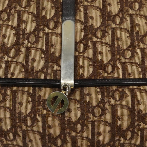 Christian Dior Trotter Canvas Shoulder Bag Brown Gold Auth 123133