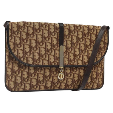 Christian Dior Trotter Canvas Shoulder Bag Brown Gold Auth 123133