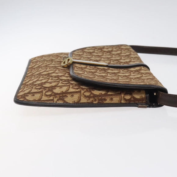 Christian Dior Trotter Canvas Shoulder Bag Brown Gold Auth 123133