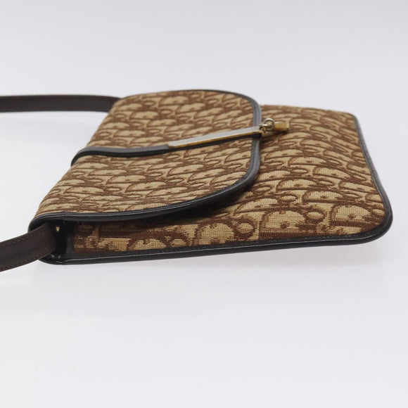 Christian Dior Trotter Canvas Shoulder Bag Brown Gold Auth 123133
