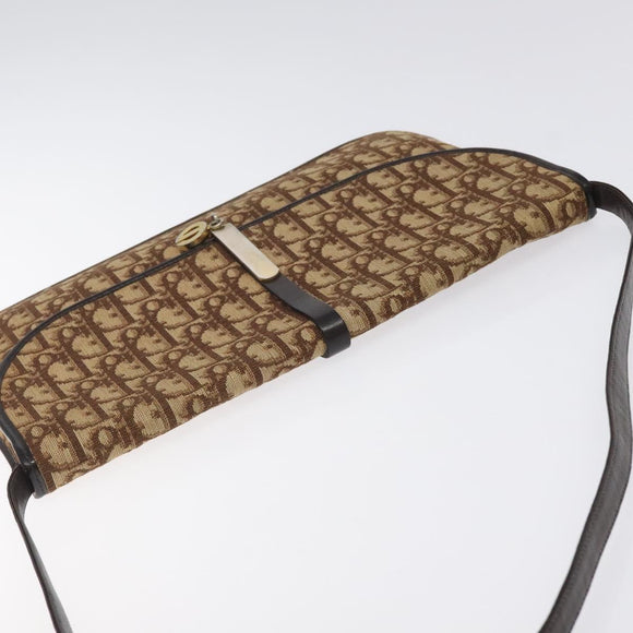 Christian Dior Trotter Canvas Shoulder Bag Brown Gold Auth 123133