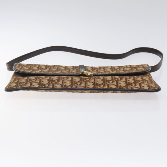 Christian Dior Trotter Canvas Shoulder Bag Brown Gold Auth 123133