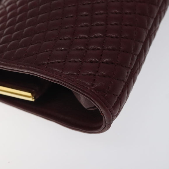 BALLY Quilted Chain Shoulder Bag Leather Bordeaux Gold Auth 123134