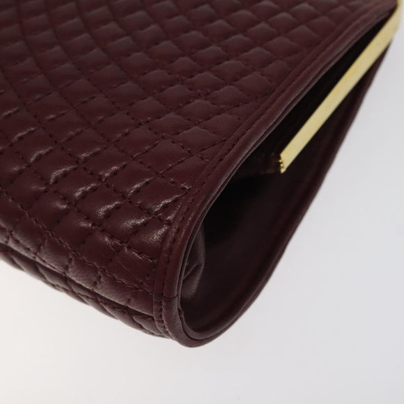 BALLY Quilted Chain Shoulder Bag Leather Bordeaux Gold Auth 123134