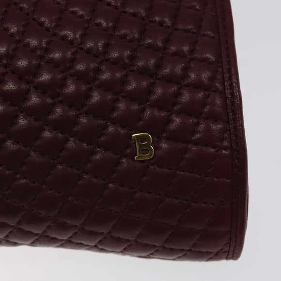 BALLY Quilted Chain Shoulder Bag Leather Bordeaux Gold Auth 123134