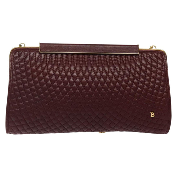 BALLY Quilted Chain Shoulder Bag Leather Bordeaux Gold Auth 123134