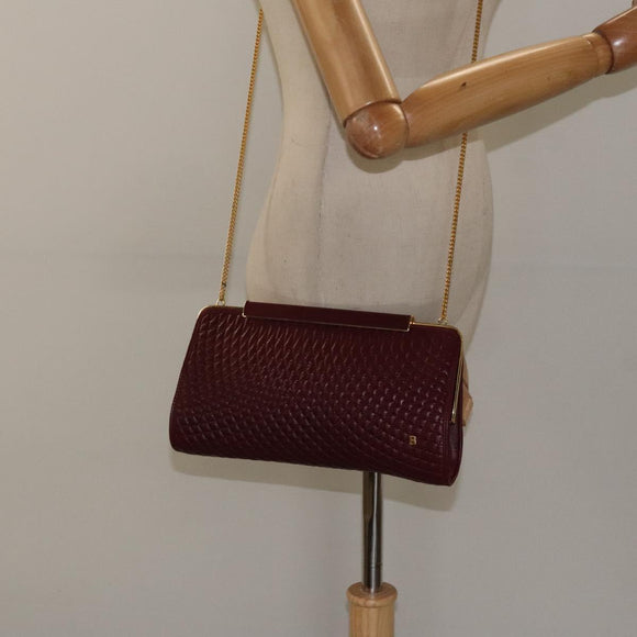 BALLY Quilted Chain Shoulder Bag Leather Bordeaux Gold Auth 123134