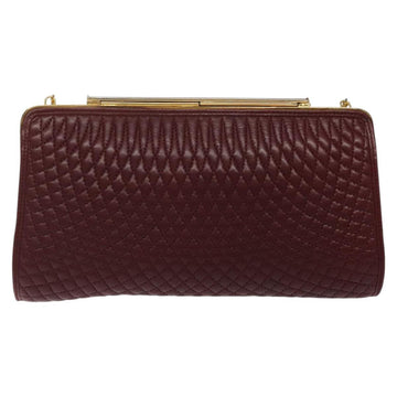 BALLY Quilted Chain Shoulder Bag Leather Bordeaux Gold Auth 123134 - 0