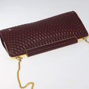BALLY Quilted Chain Shoulder Bag Leather Bordeaux Gold Auth 123134-6