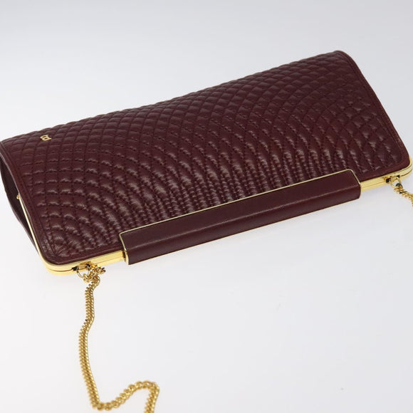 BALLY Quilted Chain Shoulder Bag Leather Bordeaux Gold Auth 123134