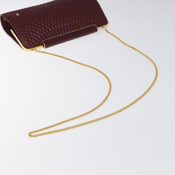 BALLY Quilted Chain Shoulder Bag Leather Bordeaux Gold Auth 123134