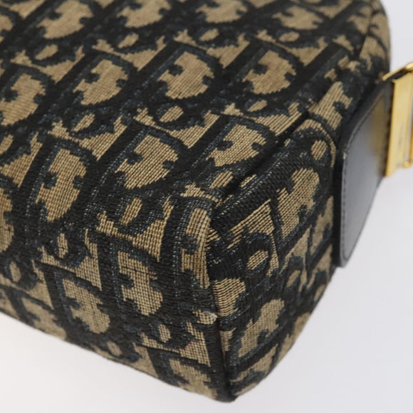 Christian Dior Trotter Canvas Shoulder Bag Navy Gold Auth 123142