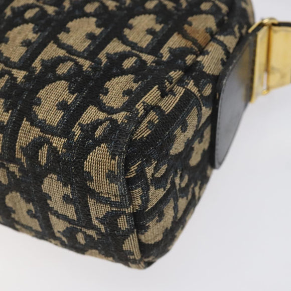 Christian Dior Trotter Canvas Shoulder Bag Navy Gold Auth 123142