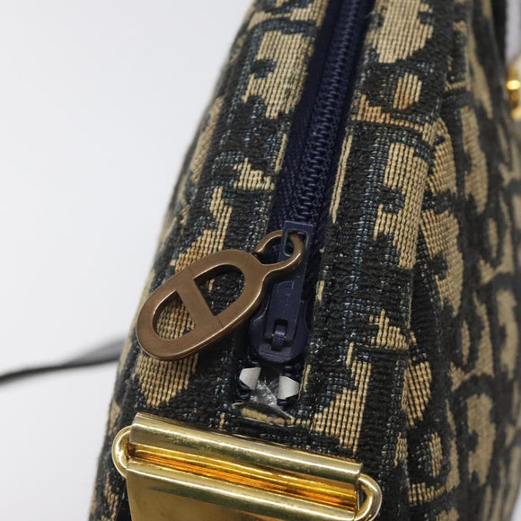 Christian Dior Trotter Canvas Shoulder Bag Navy Gold Auth 123142
