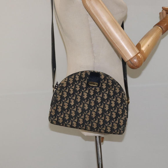 Christian Dior Trotter Canvas Shoulder Bag Navy Gold Auth 123142