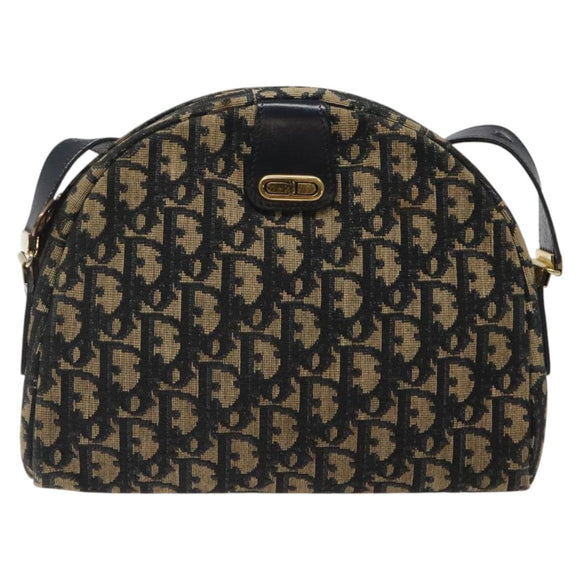 Christian Dior Trotter Canvas Shoulder Bag Navy Gold Auth 123142