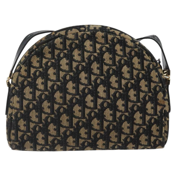 Christian Dior Trotter Canvas Shoulder Bag Navy Gold Auth 123142