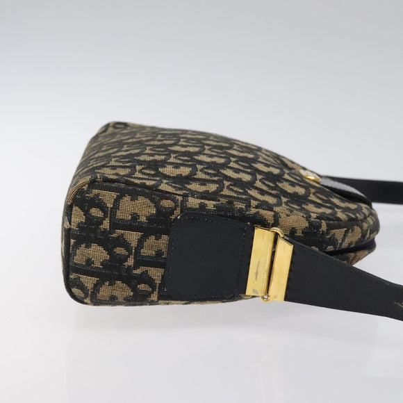 Christian Dior Trotter Canvas Shoulder Bag Navy Gold Auth 123142