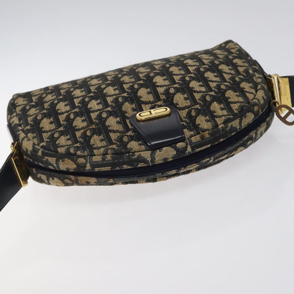 Christian Dior Trotter Canvas Shoulder Bag Navy Gold Auth 123142