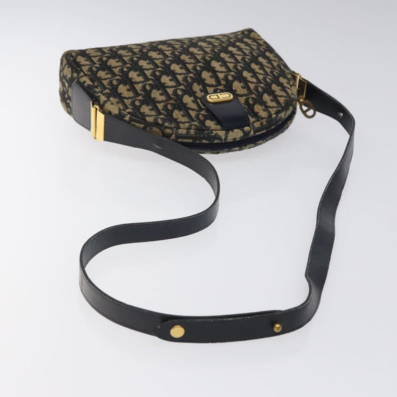 Christian Dior Trotter Canvas Shoulder Bag Navy Gold Auth 123142