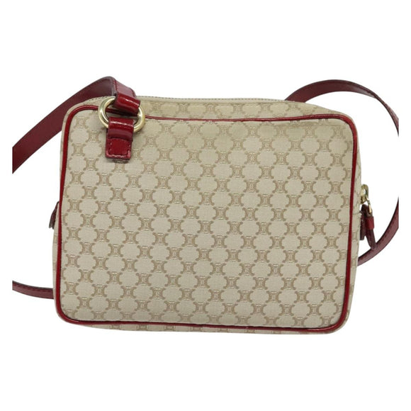 CELINE Macadam Canvas Shoulder Bag Beige Gold Auth 123145