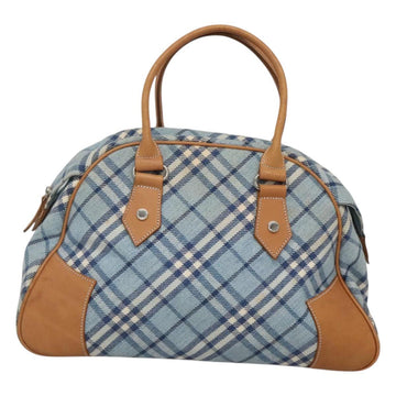 BURBERRY Nova Check Blue Label Hand Bag Wool Light Blue Silver Auth 123149 - 0