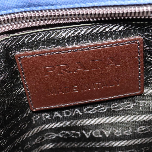 PRADA Shoulder Bag Canvas Blue Silver Auth 123152