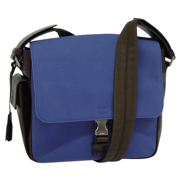 PRADA Shoulder Bag Canvas Blue Silver Auth 123152