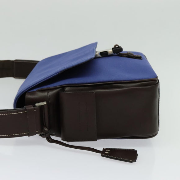PRADA Shoulder Bag Canvas Blue Silver Auth 123152
