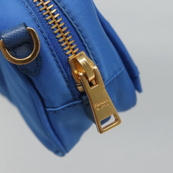 PRADA Shoulder Bag Nylon Turquoise Blue Gold Auth 123153