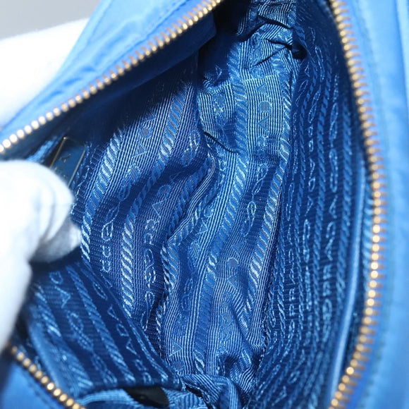 PRADA Shoulder Bag Nylon Turquoise Blue Gold Auth 123153