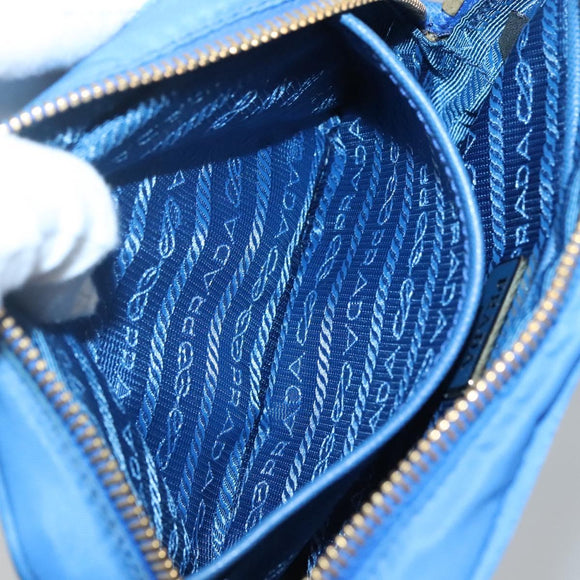 PRADA Shoulder Bag Nylon Turquoise Blue Gold Auth 123153