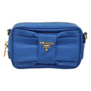 PRADA Shoulder Bag Nylon Turquoise Blue Gold Auth 123153-13