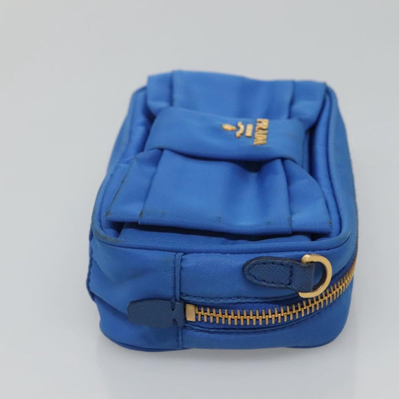 PRADA Shoulder Bag Nylon Turquoise Blue Gold Auth 123153