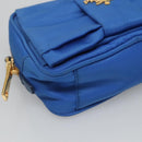 PRADA Shoulder Bag Nylon Turquoise Blue Gold Auth 123153-14