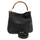 GUCCI Bamboo Shoulder Bag Leather 2way Black Gold 001 1014 1577 0 Auth 123171-1