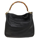 GUCCI Bamboo Shoulder Bag Leather 2way Black Gold 001 1014 1577 0 Auth 123171-13
