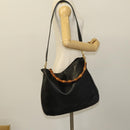 GUCCI Bamboo Shoulder Bag Leather 2way Black Gold 001 1014 1577 0 Auth 123171-21