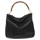 GUCCI Bamboo Shoulder Bag Leather 2way Black Gold 001 1014 1577 0 Auth 123171-2